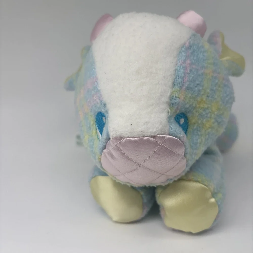 PLAYSKOOL Snuzzles Blankies Cow Plush Pastel Plaid Kawaii CLEAN VTG 80s‎ Satin